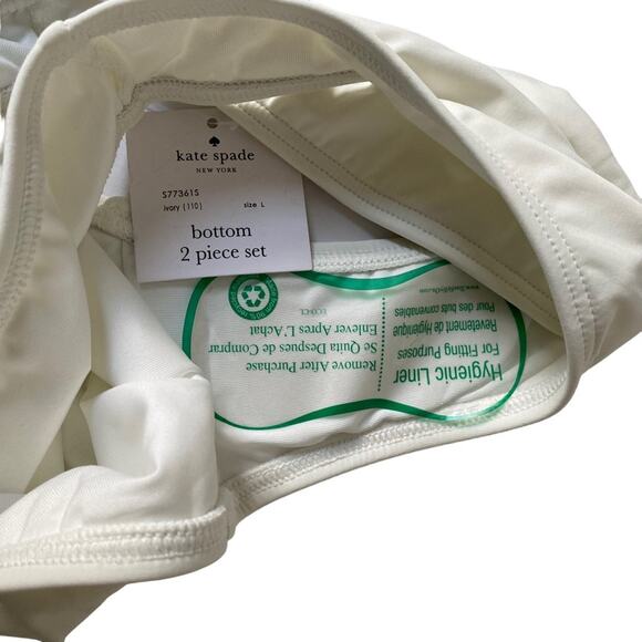 Kate Spade Contrast Trim Bandeau Bikini Swim Set NWTs Large Cream Ivory Black - Picture 8 of 10